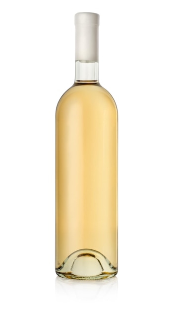 Botella de vino blanco aislado sobre un fondo blanco.