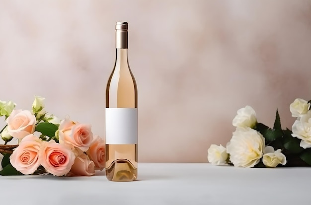 botella de vino blanco de lujo y vaso de vino blanco en una tela blanca con uvas