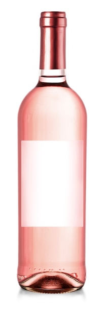 Botella de vino con etiqueta aislado sobre fondo blanco.