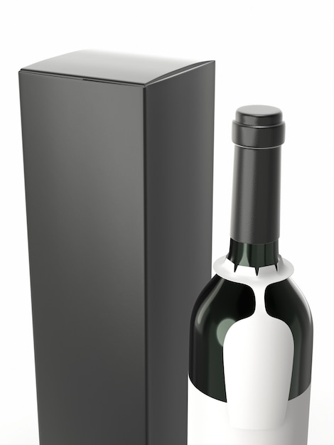 Foto botella de vino con etiqueta en blanco aislada en blanco. representación 3d.