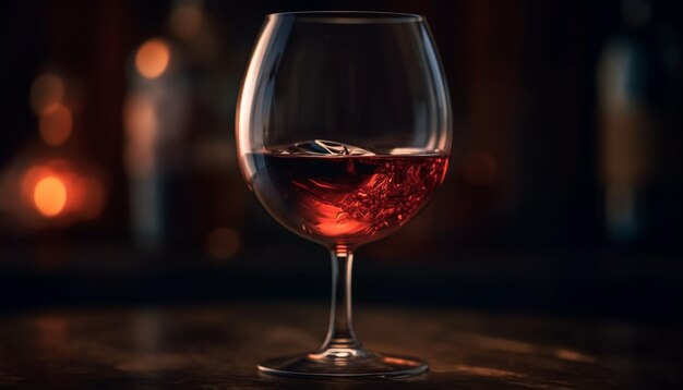 Botella de vino de lujo en una mesa de madera oscura generada por IA