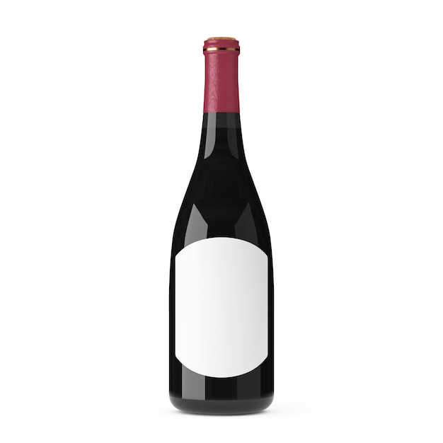 Botella de vino con maqueta de etiqueta en blanco blanco para su diseño sobre un fondo blanco. Representación 3D