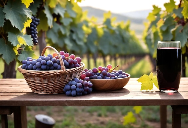 una botella de vino que está al lado de un racimo de uvas