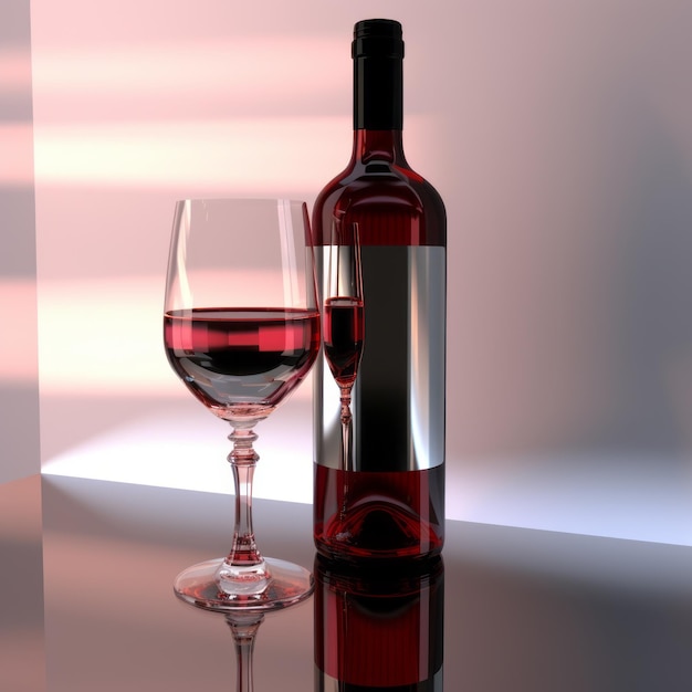 Botella De Vino De Render 3D Con Énfasis En Luces Y Sombras