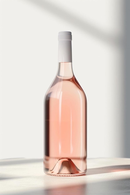 Foto una botella de vino rosado sentada sobre una mesa