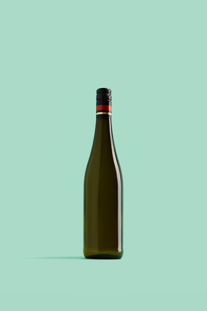 Botella de vino sobre fondo turquesa Bebida simulada con lugar para su etiqueta y texto