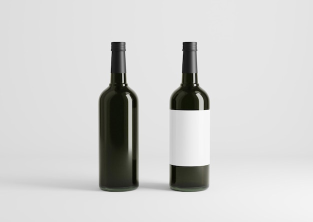 Foto botella de vino transparente en blanco con copas en el fondo vacío ilustración 3d de renderizado 3d