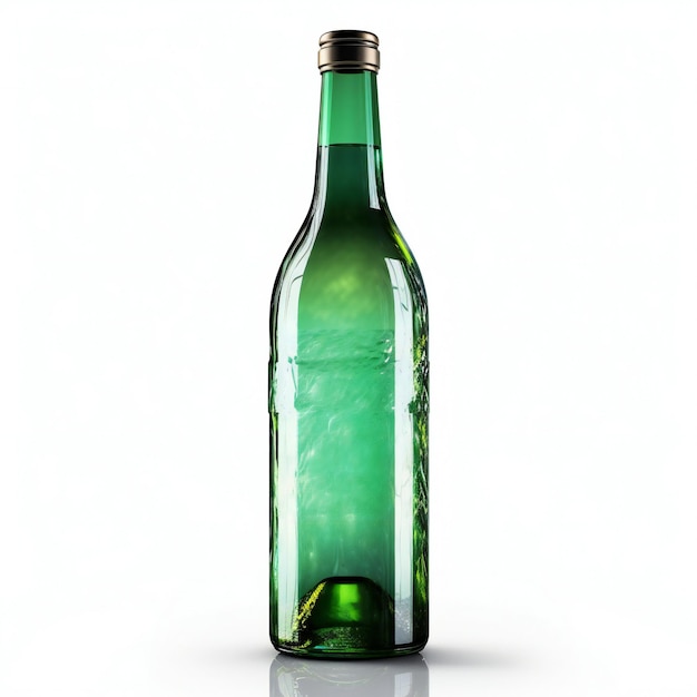 Botella de vino verde aislado sobre un fondo blanco.