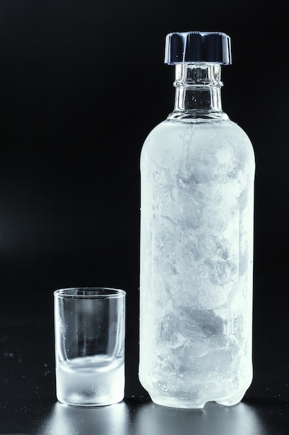 Foto botella de vodka frio