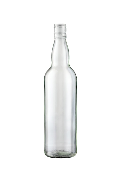 Botella de whisky vacía aislada en blanco