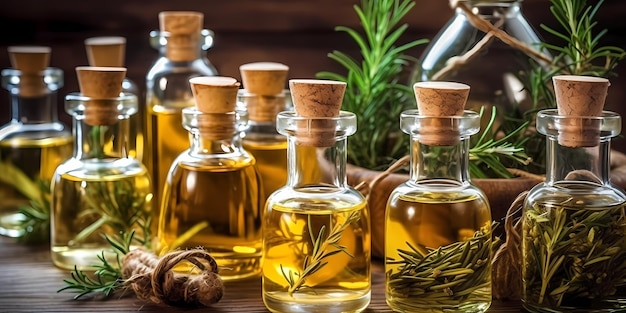 Botellas de aceite de hierbas de hierbas homeopáticas AI generativa