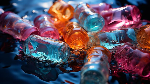 Botellas de agua de plástico en el mar Generativo Ai