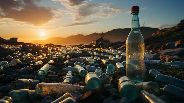 Foto botellas y basura en el vertedero