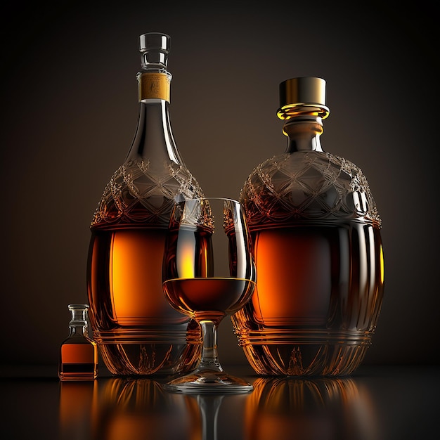 Botellas de bebidas alcohólicas Brandy con vidrio Generado por IA