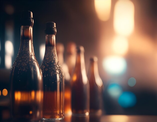 Botellas con bebidas alcohólicas y no alcohólidas en un café o restaurante IA generativa