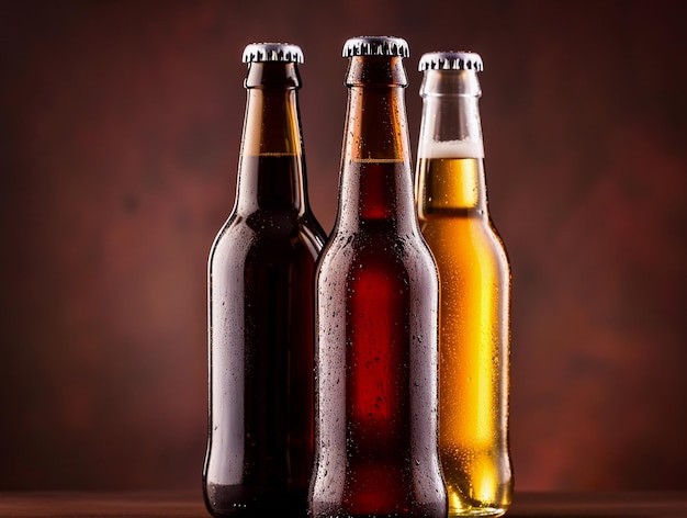 Botellas de cerveza con condensación