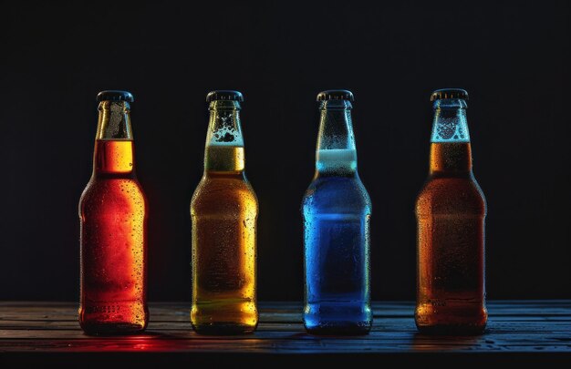 Foto botellas de cerveza de diferentes colores en línea