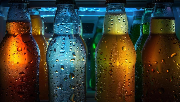 Foto las botellas de cerveza están alineadas en una fila en un refrigerador generativo ai