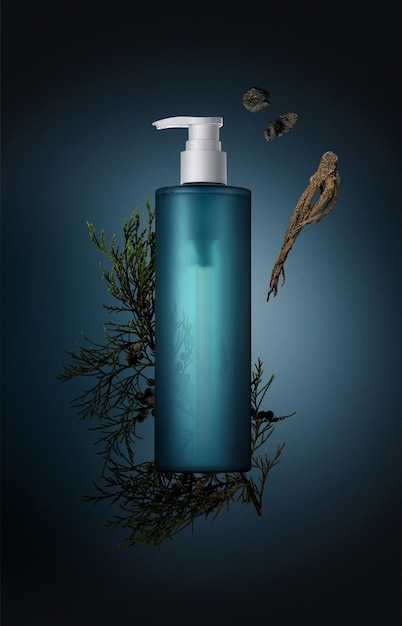 Foto botellas cosméticas champú y gel de ducha para diseño de maquetas