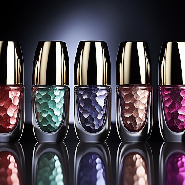 Botellas de esmalte de uñas opalescentes y brillantes