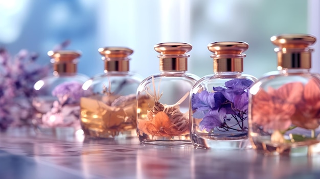 Botellas y frascos con esencias y aceites perfumados el concepto de fabricación de productos perfumados generación de IA