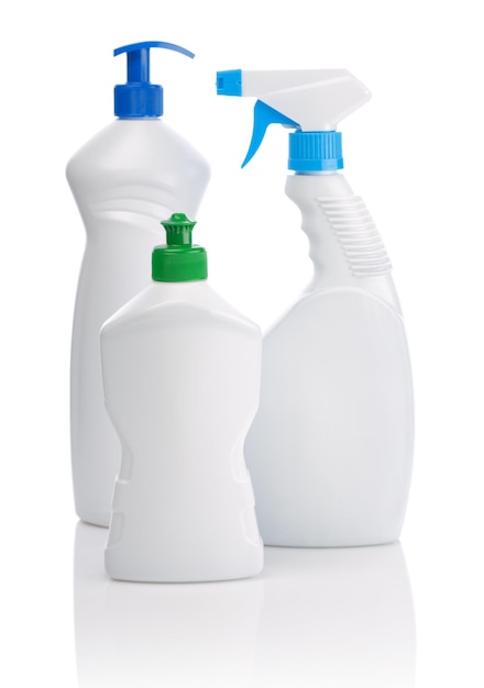 Botellas de limpieza blancas