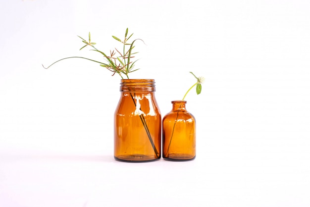 Botellas marrones sobre fondo blanco.