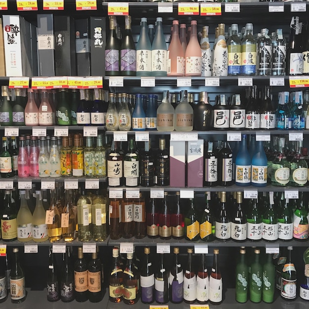 Foto botellas multicolores en exhibición en la tienda