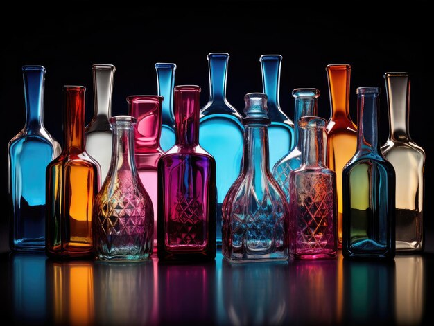 Botellas para perfumes y cosméticos de diferentes colores y tamaños Mockup