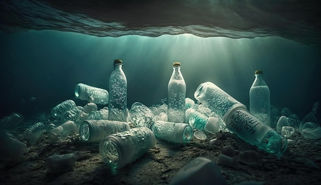 Botellas de plástico basura en el océano Generativo Ai