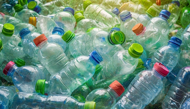 Foto botellas de plástico desechadas que simbolizan la contaminación ambiental y los desechos