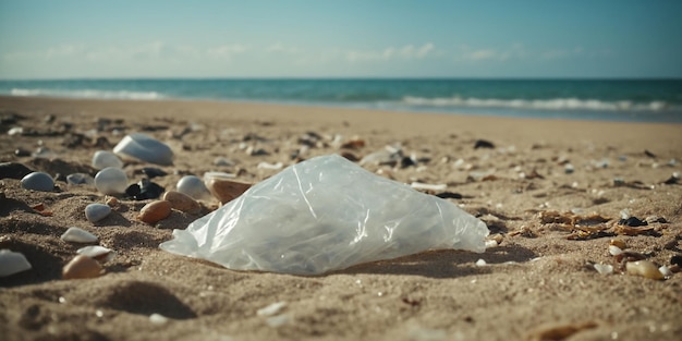 Botellas de plástico sucias vacías usadas residuos domésticos en la orilla del océano Problema ambiental