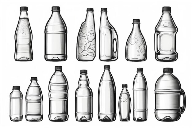 Foto botellas de plástico de varios tamaños conjunto de ilustraciones vectoriales