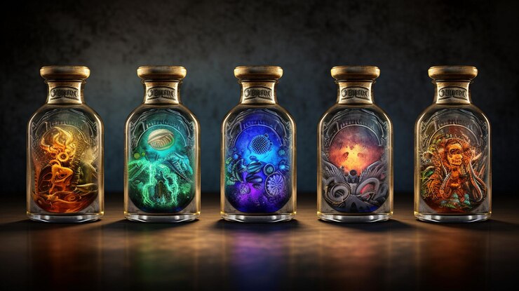 Foto botellas de poción ilustración de magia de fantasía