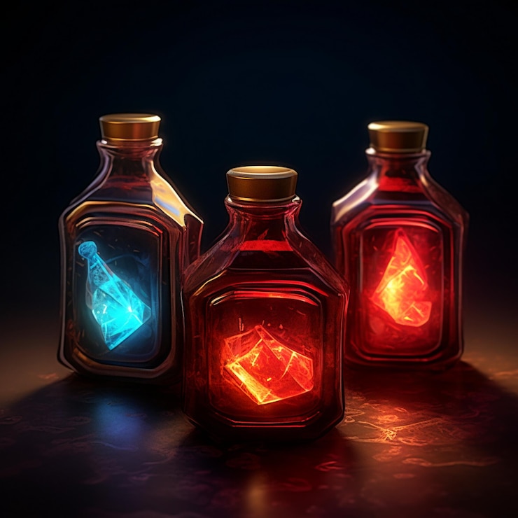 Foto botellas de poción ilustración de magia de fantasía