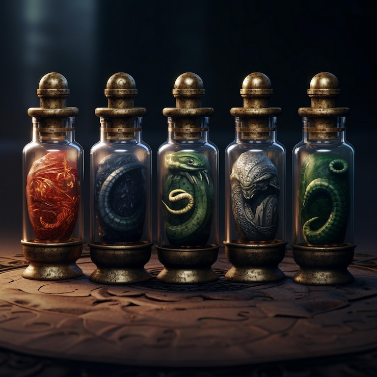 Foto botellas de poción ilustración de magia de fantasía