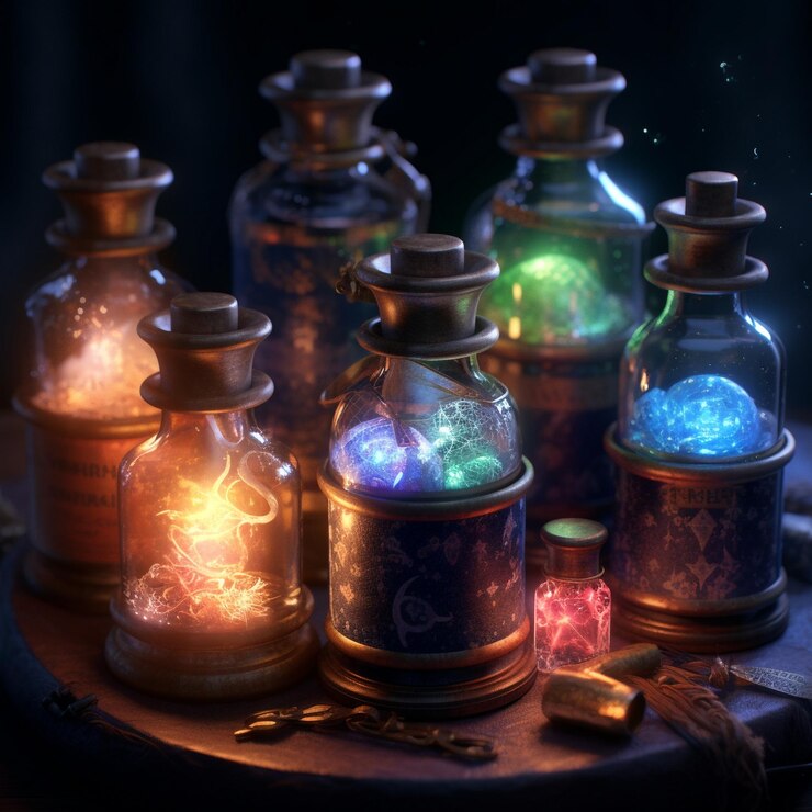 Foto botellas de poción ilustración de magia de fantasía