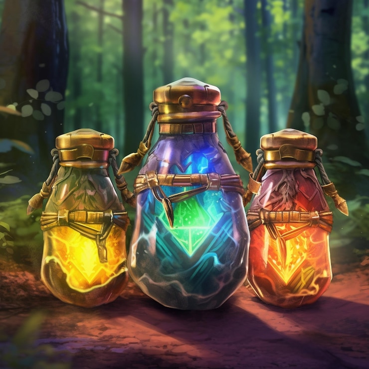 Foto botellas de poción ilustración de magia de fantasía