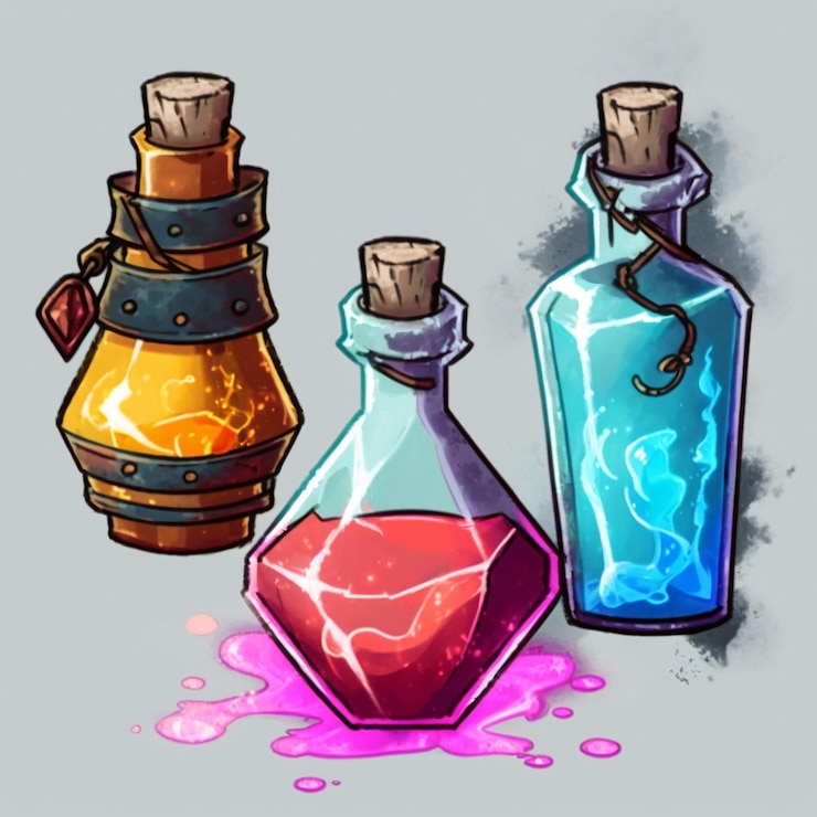 Foto botellas con pociones mágicas