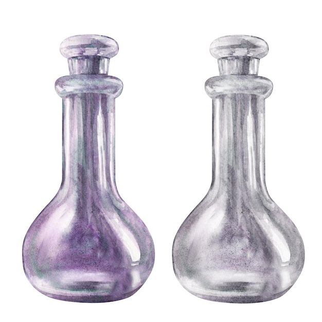 Botellas de vidrio vintage de acuarela púrpura para jarrones aceite de perfume líquido bebidas de aromaterapia magia