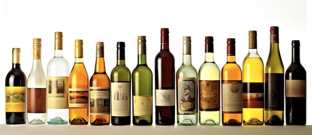 Botellas de vino sobre un fondo blanco Vista frontal de la colección de vinos