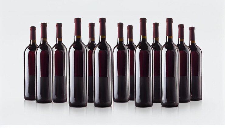 Botellas de vino tinto sobre un fondo blanco Aisladogenerativo ai