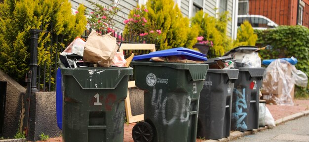 Foto los botes de basura simbolizan la gestión de residuos, la limpieza, la eliminación responsable y la importancia del mantenimiento.