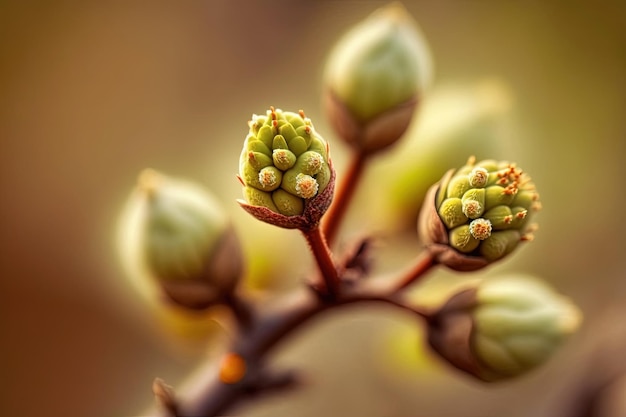 Botões de flores de frutas despertam na primavera e os botões começam a disparar bokeh em fotografia macro