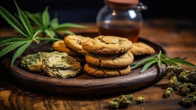 Foto botões de maconha e biscoitos de maconha