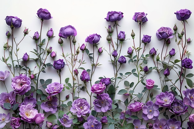 Foto botões de rosas roxas sobre um fundo branco