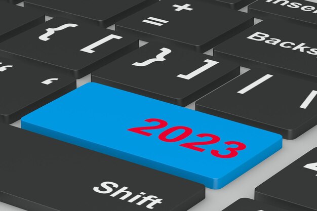 Botón 2023 en la ilustración 3D del teclado