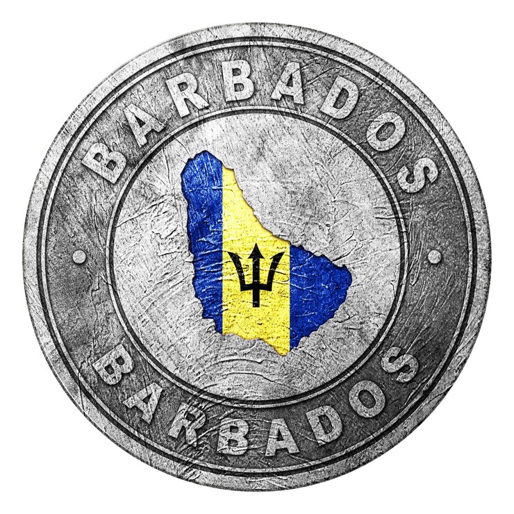 Foto botón de bandera con el mapa de barbados