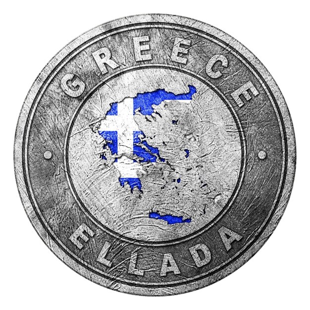 Botón de bandera con el mapa de Grecia
