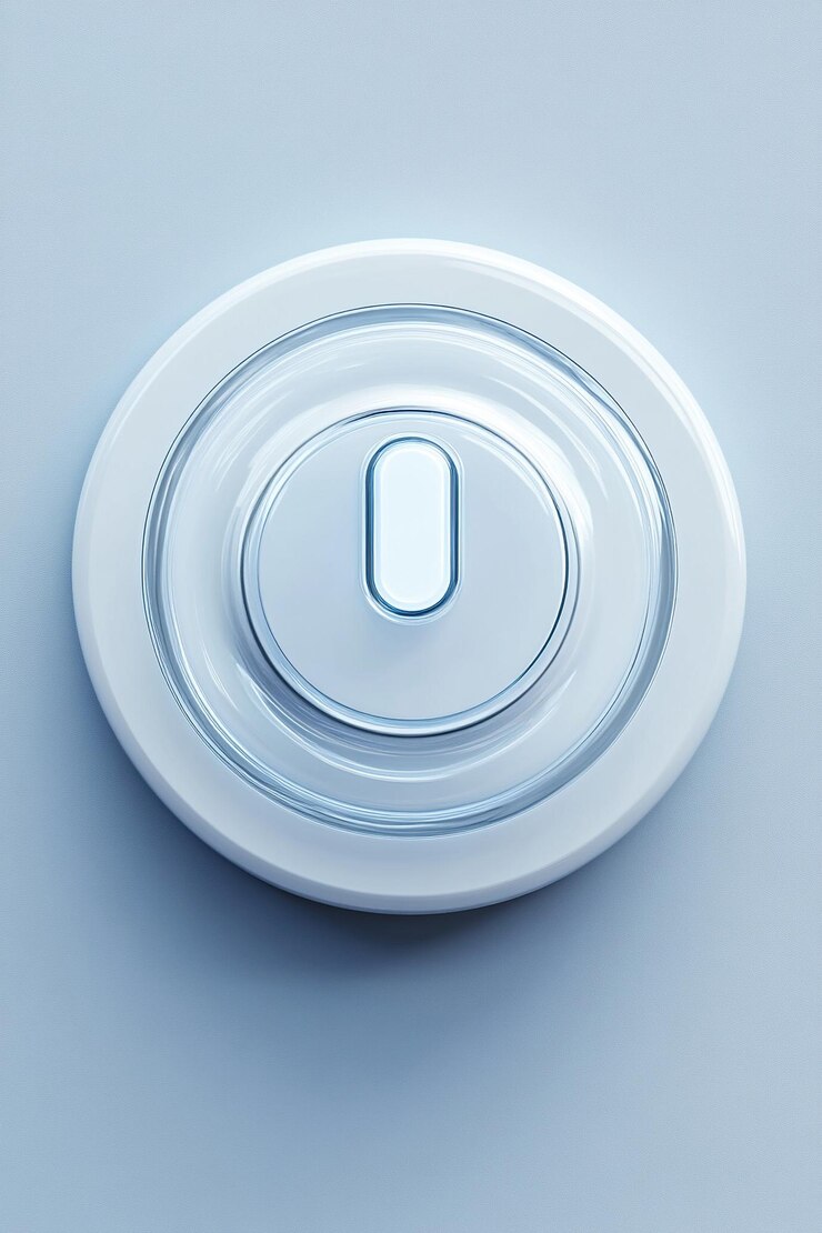 Foto botón de encendido de neón futurista en un fondo minimalista